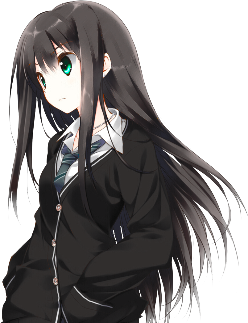 Anime Girl Black Hair Background PNG Image