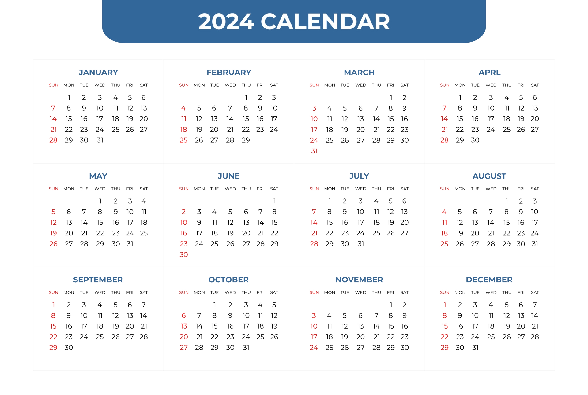 Transparent 2024 Calendar