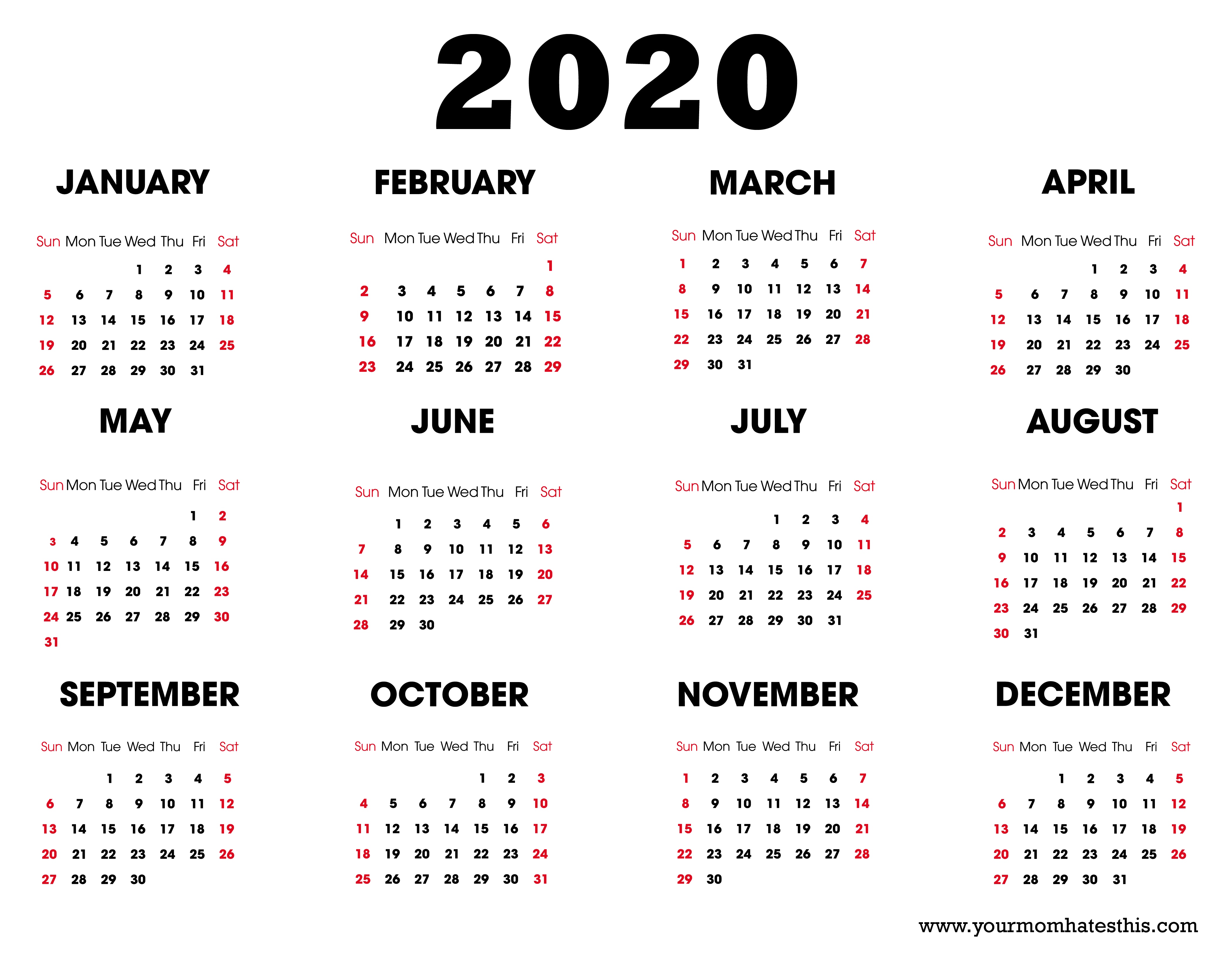 2020 Calendar Free PNG